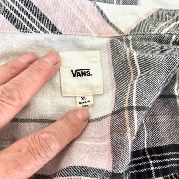 Van's Women's Flannel Button Down Shirt Light Pink & Grey XL - Picture 5 of 7
